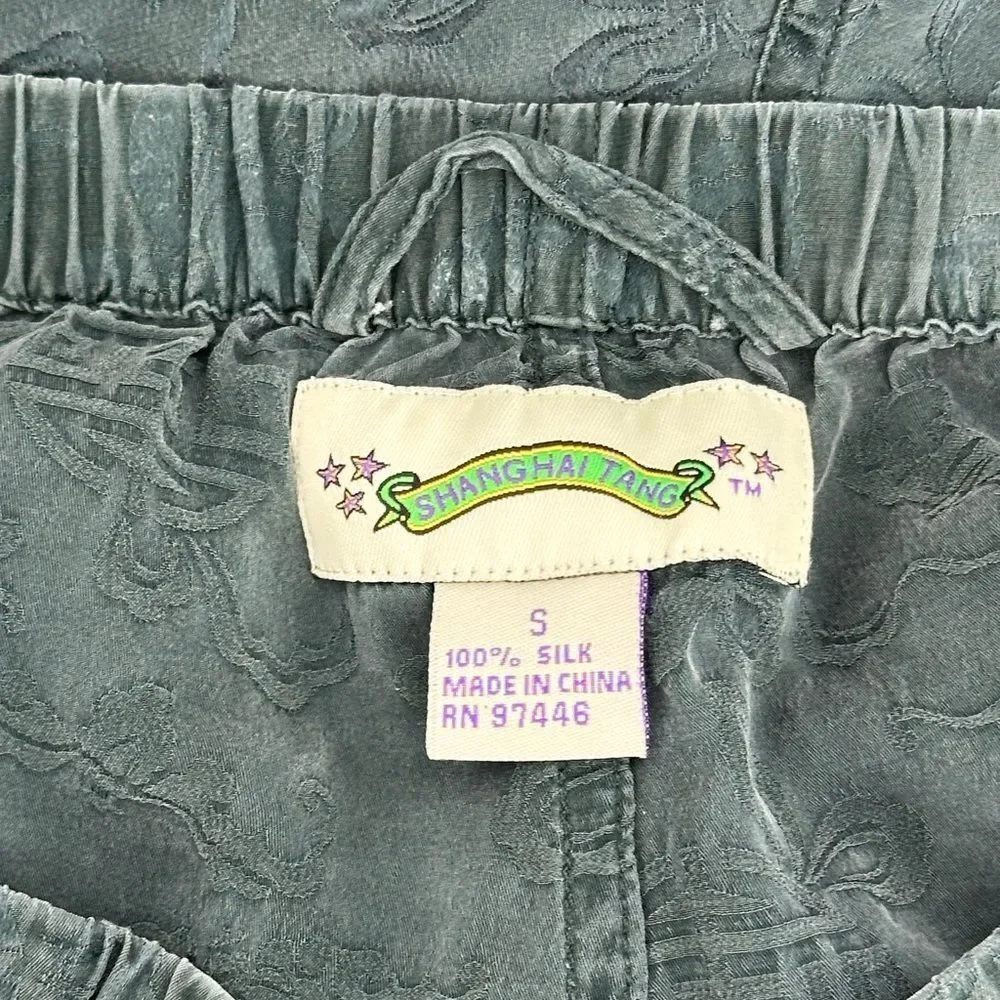 Shanghai Tang 100% Silk Pajama Set Womens Small Embossed Green Neon FLAWS